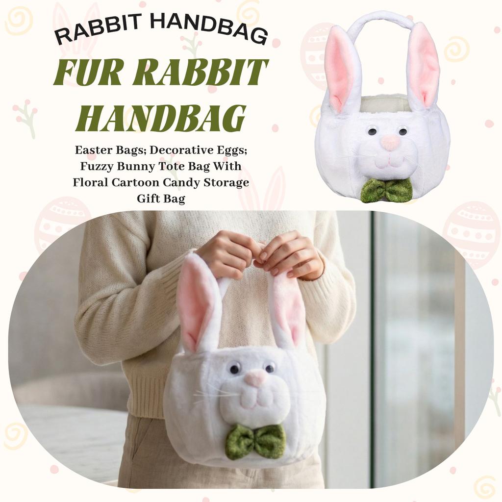 Easter Bags; Decorative Eggs; Fuzzy Bunny Tote Bag With Floral Cartoon Candy Storage Gift Bag