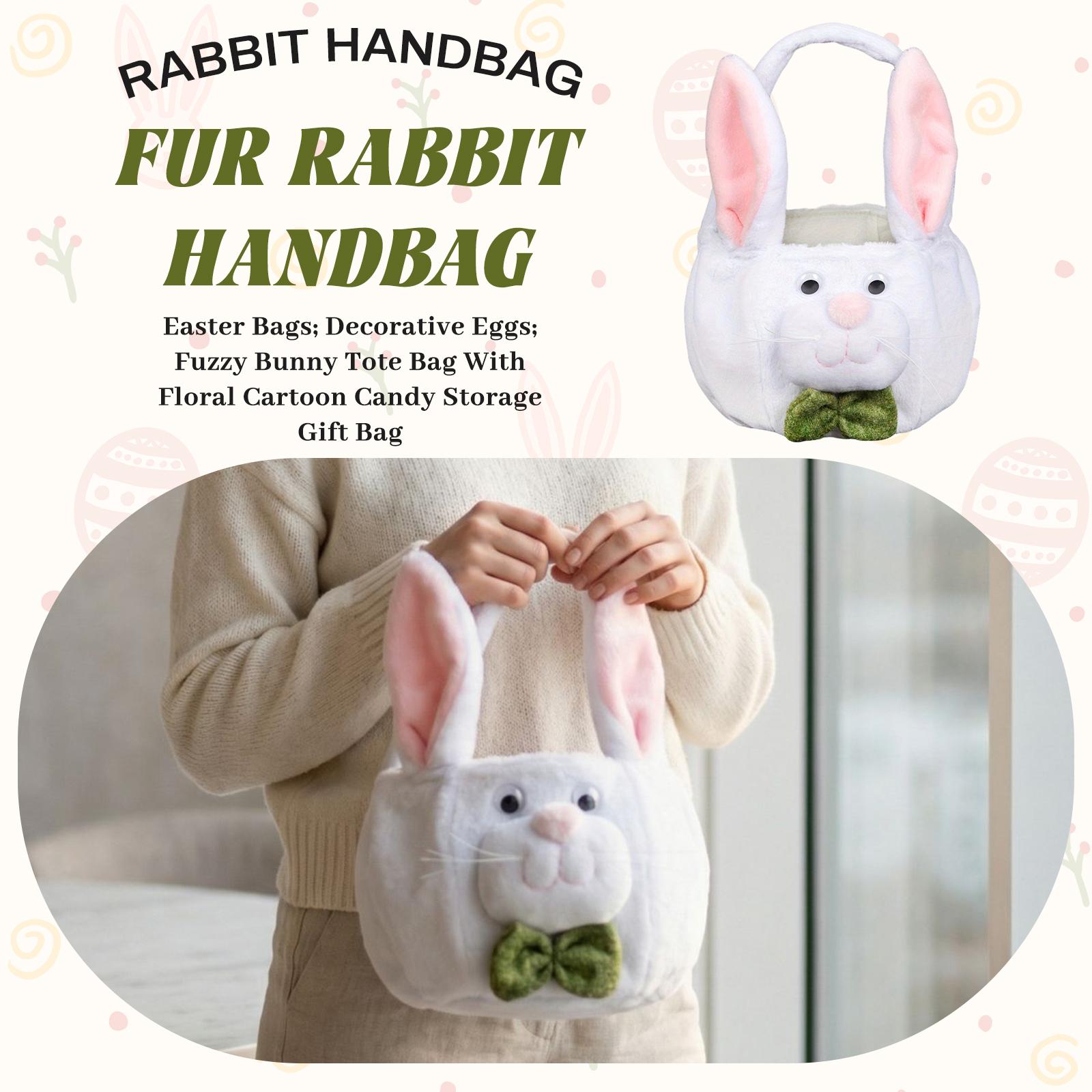

Easter Bags; Decorative Eggs; Fuzzy Bunny Tote Bag With Floral Cartoon Candy Storage Gift Bag One Size белый