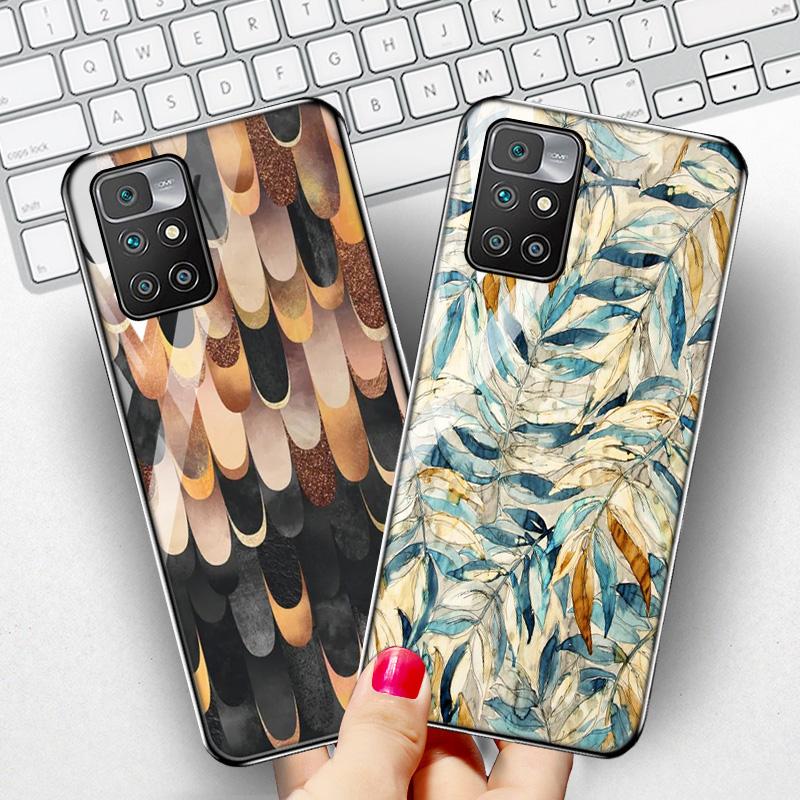 Redmi 9 Fall für Xiaomi Redmi 10 Fall Gehärtetes Glas Abdeckung Redmi 9a 9c Nfc 8a 8 7a 6a Hinweis 8 9 10 Pro Zurück Feder Gemalt Coque