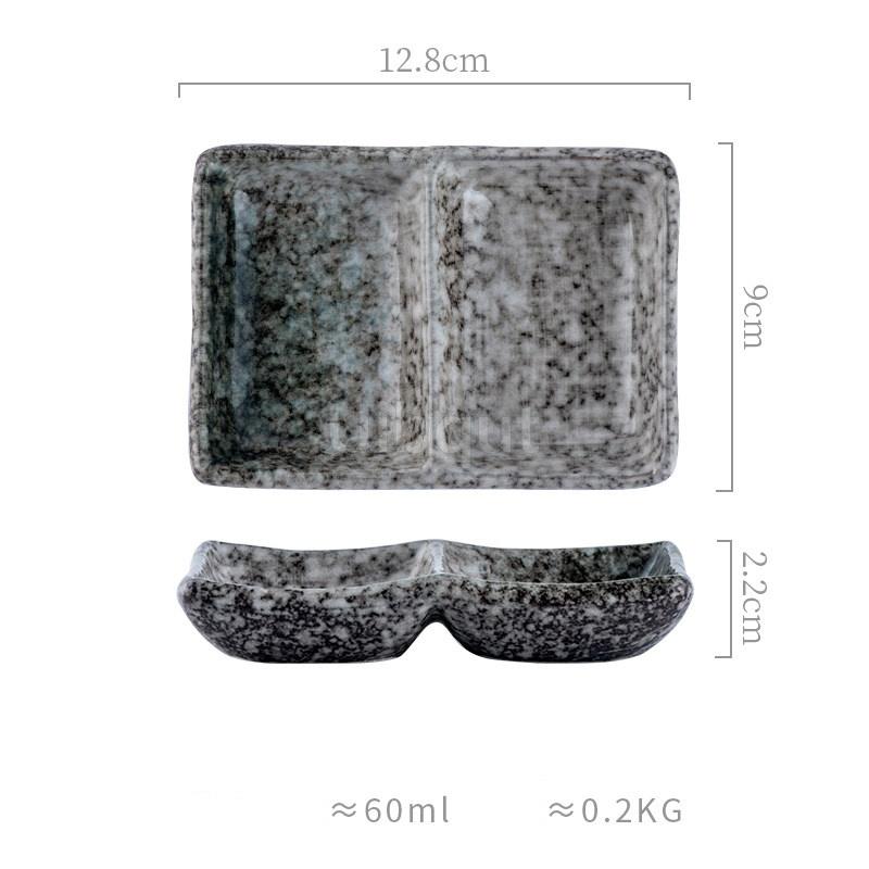 Ceramic Two 2 Grid Sushi Plate Sauce Dish Stable Non Slip Seasoning Plate for Sushi Condiment Dipping Ketchup Olive Oil Butter