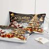 3pcs 85G July Polyester and Nylon Gorgeous Christmas Moon Color, Tree and Santa Digital Fitted Sheet Set, Soft, Comfortable, Bed