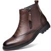 Men's Shoes Business Leather Boots Dress Brock Boots Autumn and Winter High Top Zipper Engraved Leather Cowhide Casual Men's Boots