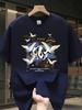 Mens Heavy 100 Cotton Graphic Tee  Summer Casual Loose Fit Short Sleeve Crew Neck Tee