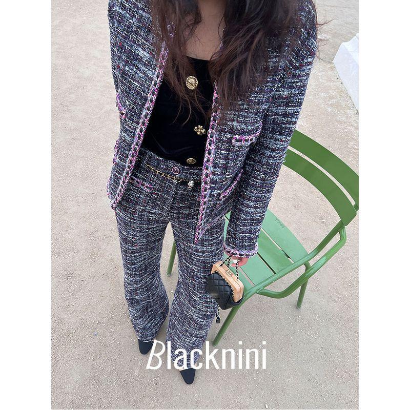 Blacknini Yin Huafu Duleli Garden High Luxury Purple Dream Green Shadow Classic Style Tweed Outwear Pants