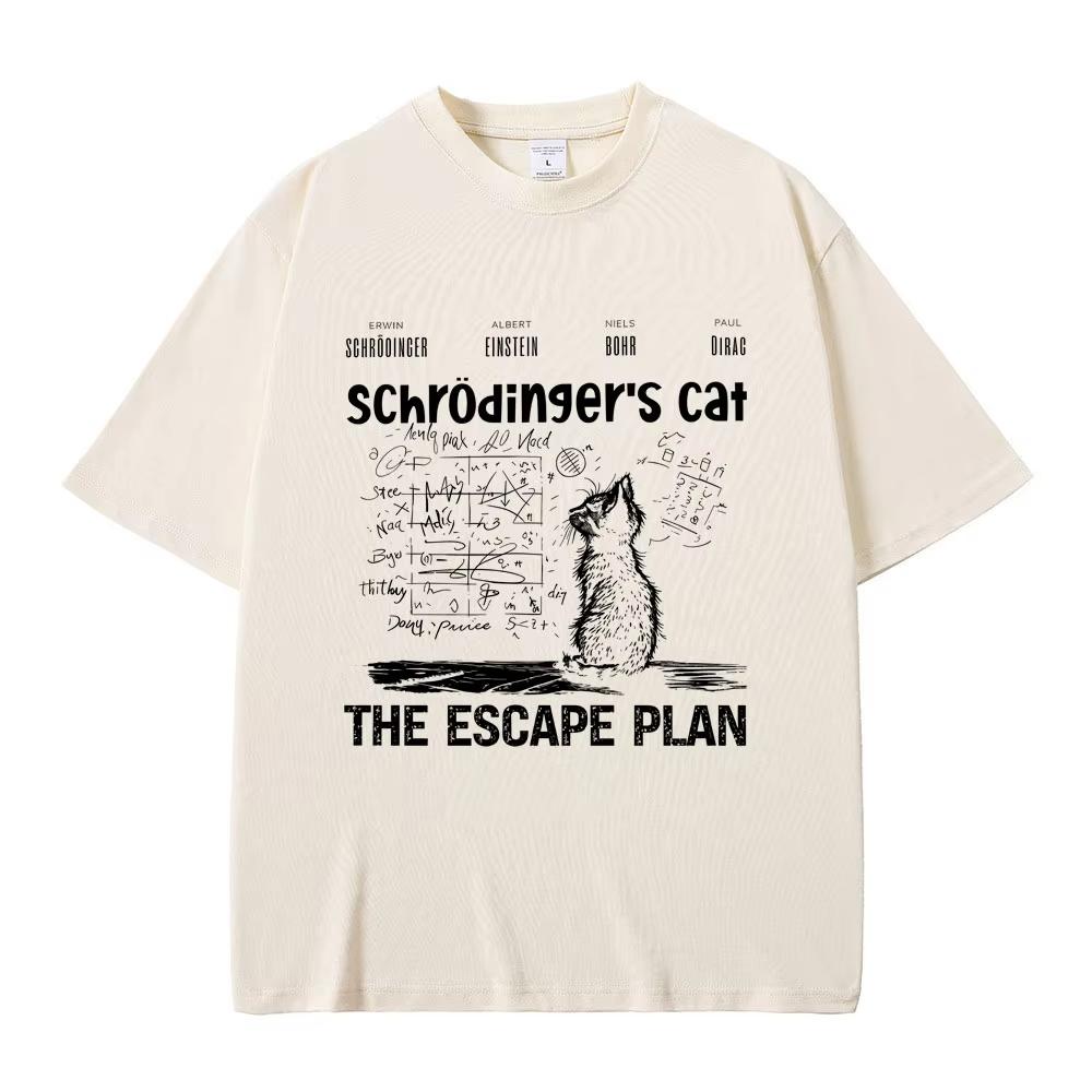 Schrodinger Cat The Escape Plan Funny Meme Print T-shirt Men Women Casual Cotton Vintage T Shirt Men's Oversized T-shirt