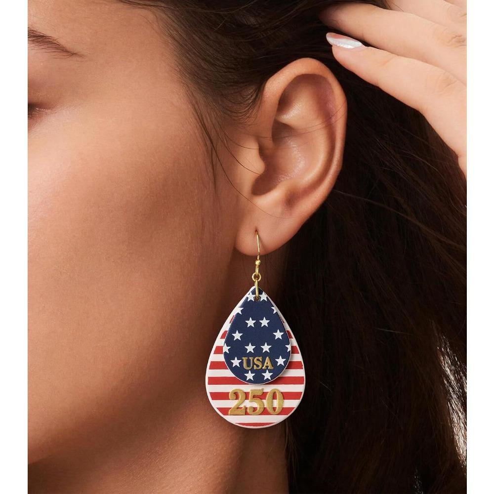 10 Pairs Earrings Flag Patriotic Women 250th Anniversary Red White Blue Lightweight Earrings Celebration Jewelry Gift Wholesale