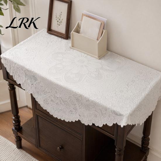 Elegant Lace Tablecloth Square Floral Doily, Scalloped White Tablecloth, Vintage Style Small Durable Table Cover for Coffee Side Tea Party Home Decor