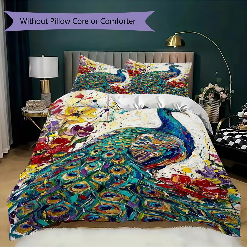 Peacock Pattern Bedding Uilt Set Uilt Cover Pillowcase Home Decoration Birthday Gift (1 * Duvet Cover + 2 * Pillowcase Without Core)121