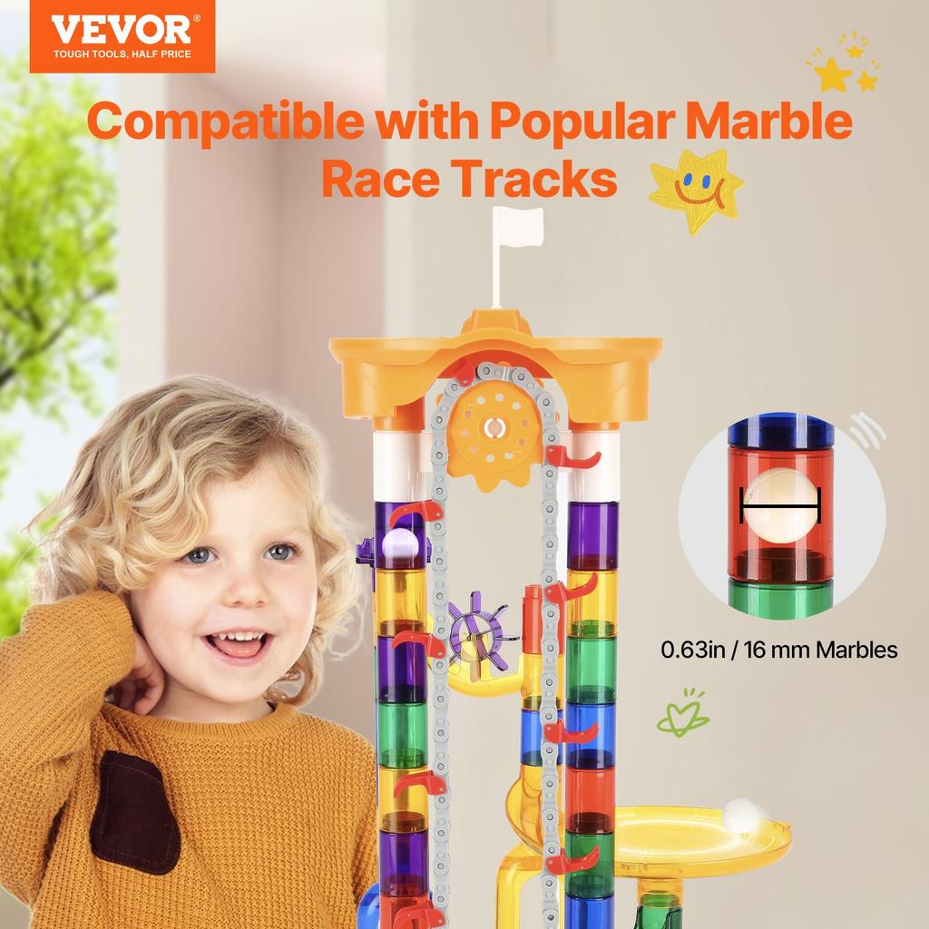 VEVOR Marble Run Set, 153 PCS with Motorized Elevator, with 30 Plastic Marbles, Marble Maze Building Block Brain Game