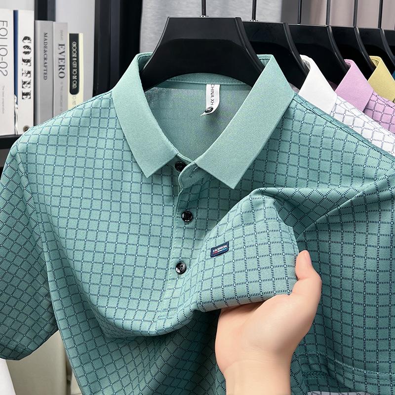 Summer Men's Short Sleeve Polo Middle-Aged & Young Casual Printed Lapel Collar T-Shirt