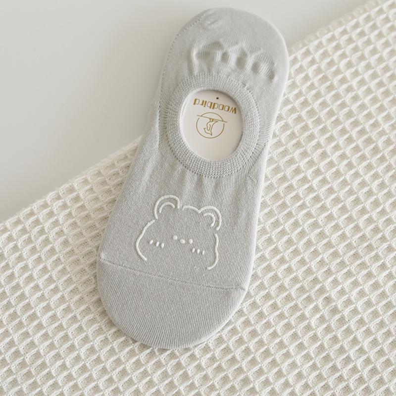 Invisible Socks Summer Thin Cartoon Smiley Face Bear Head Dispensing Non-Slip Boat Socks Shallow Mouth Invisible Can Not Fall Off With Cotton Socks