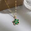 316L Stainless Steel Exquisite Green Zircon Flower Necklace Ladies Fashion Party Dating Clavicle Chain Sweater  Chain Gift