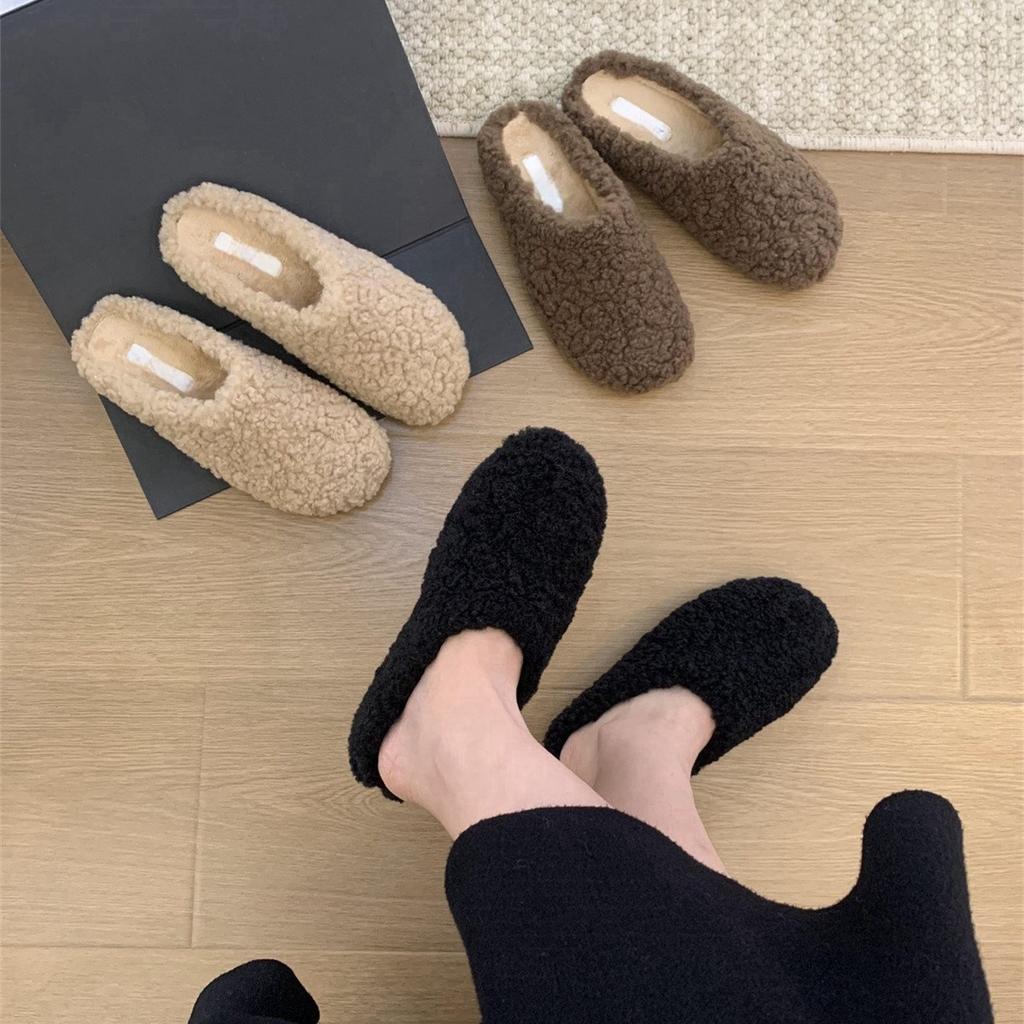 Fashion bag head Mao Mao slippers women's autumn and winter wear 2024 new one-pedal cotton slippers