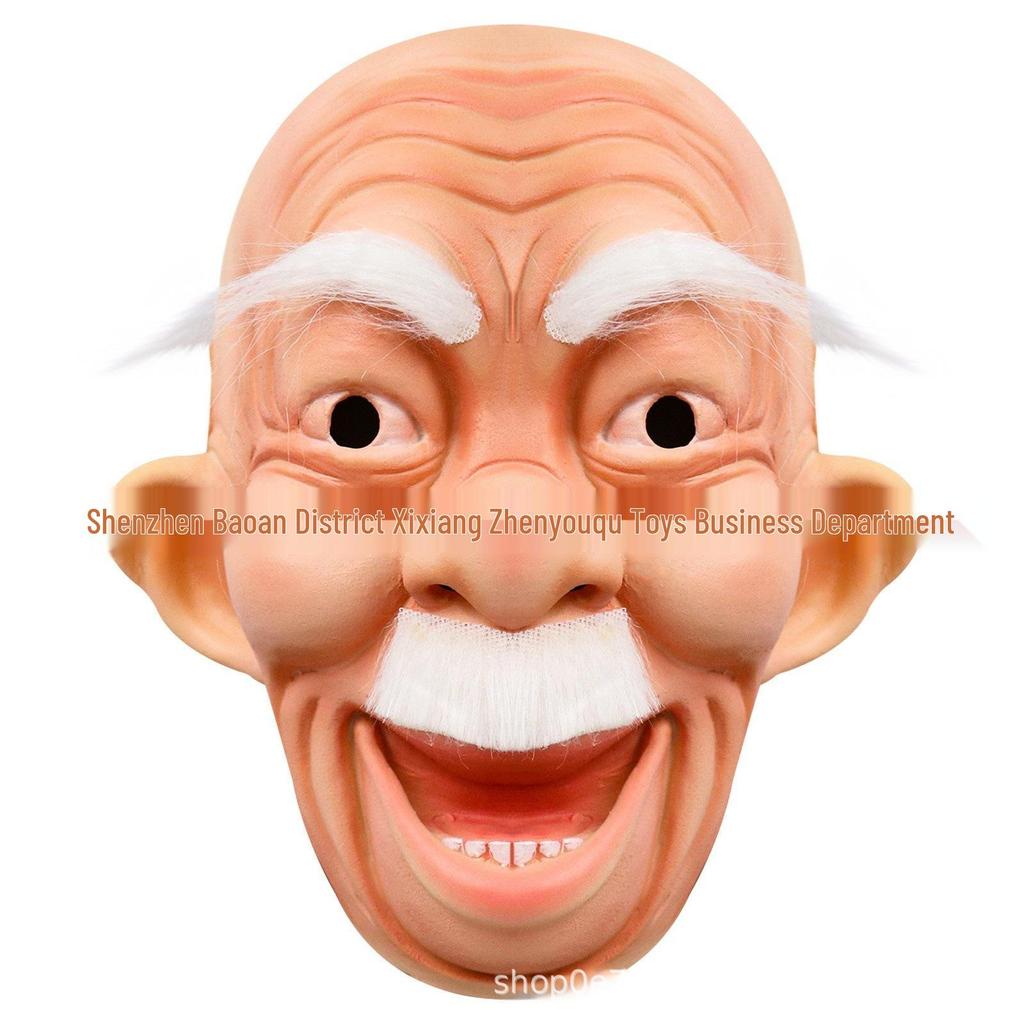 Gränsöverskridande Latex Mask för Äldre Person: Halloween Mänskligt Ansikte Peruk Huvudbonad