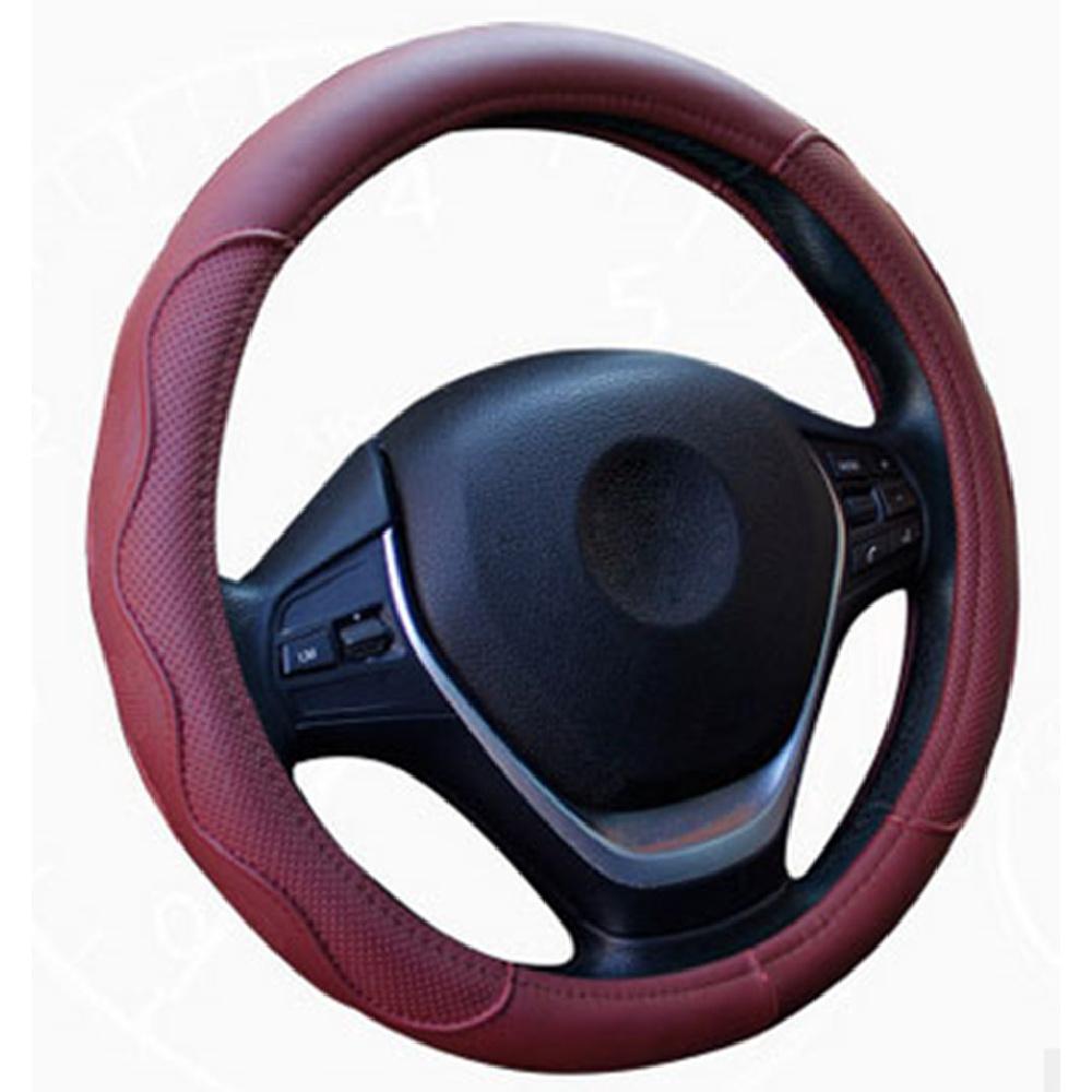 

Burgundy Dynamic Fiber Leather Embossed Car Steering Wheel Cover 38Cm Skid-Proof