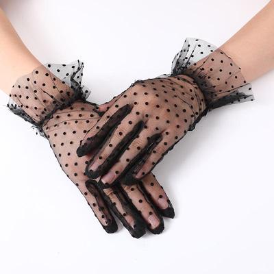 Women's Retro Black Polka Dot Lace Gloves - Thin Mesh for Sun Protection & Photography