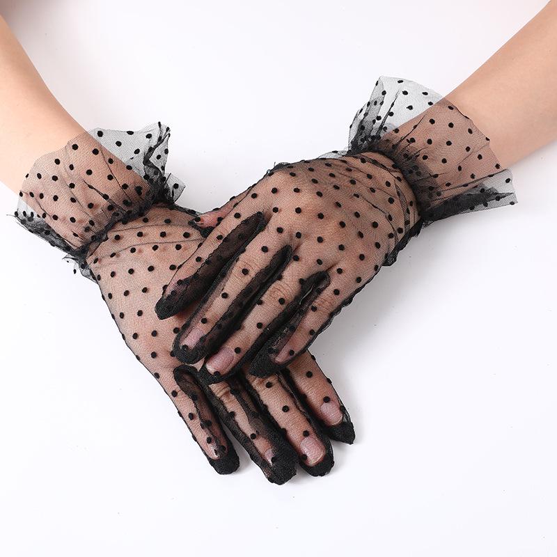Women's Retro Black Polka Dot Lace Gloves - Thin Mesh for Sun Protection & Photography