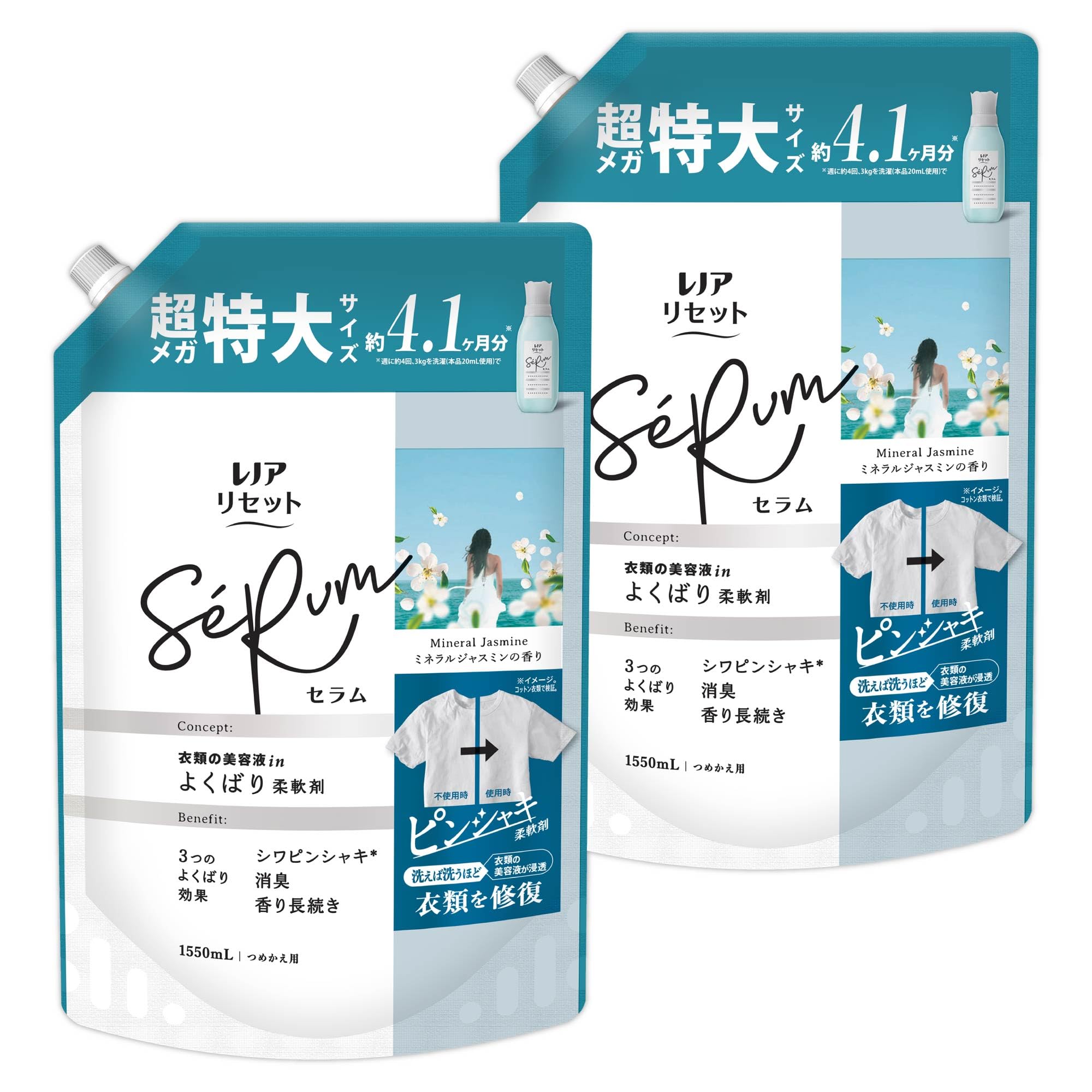 

Lenor Reset Serum Тканевый Минеральный Жасмин x 2 Пакета Кондиционер, Аромат, Сменный блок, 1,550мл [Оптовая покупка] [Большой объем]