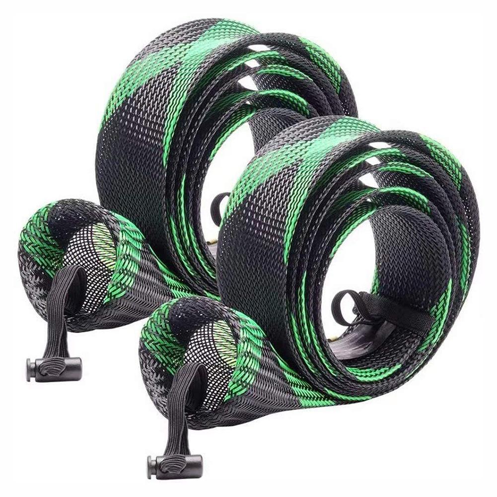 2Pcs Fishing Pole Protective Socks with Lanyard 32mm Braided Mesh Rod Protector for Casting Sea Fishing Spinning Rod