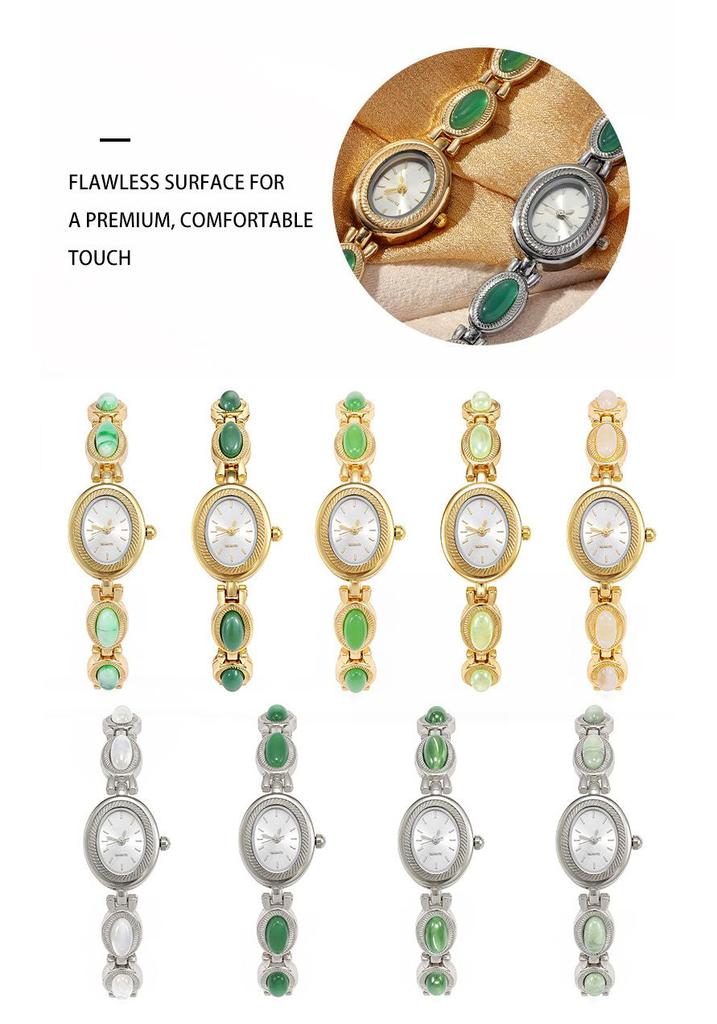 Vintage Ovaal Kwarts Horloge met Jade-Stijl Armband voor Dames