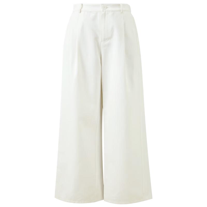 Sancai 2026 Spring White High-Waist Loose Straight-Leg Casual Pants