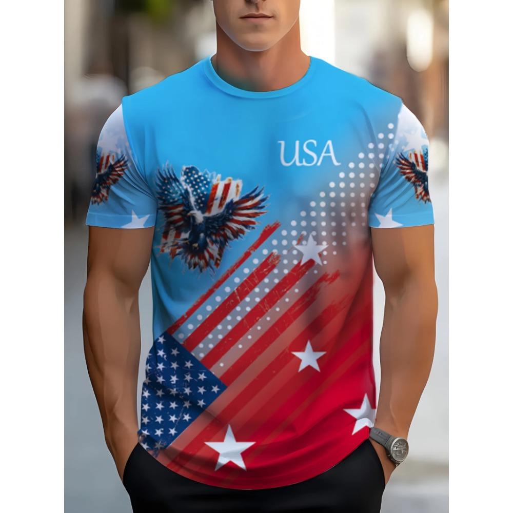 Sommer Amerikanische Flagge Muster 3D Gedruckte Herren T-Shirts Rundhals Kurzarm Lässig Harajuku Oberteile Streetwear Mode Kleidung