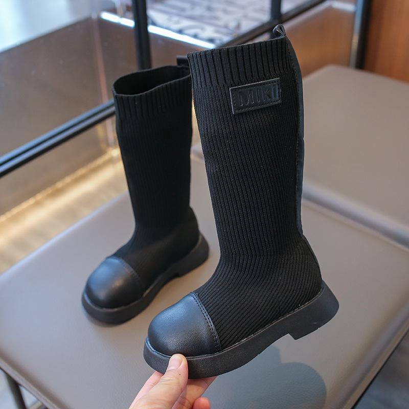 

Модные вязаные сапоги для девочек - Весна/Осень 2024, Корейский стиль, На мягкой подошве, Дышащие, Детские и подростковые сапоги-принцессы Size 27 - Inner length about 16.7 cm чёрный