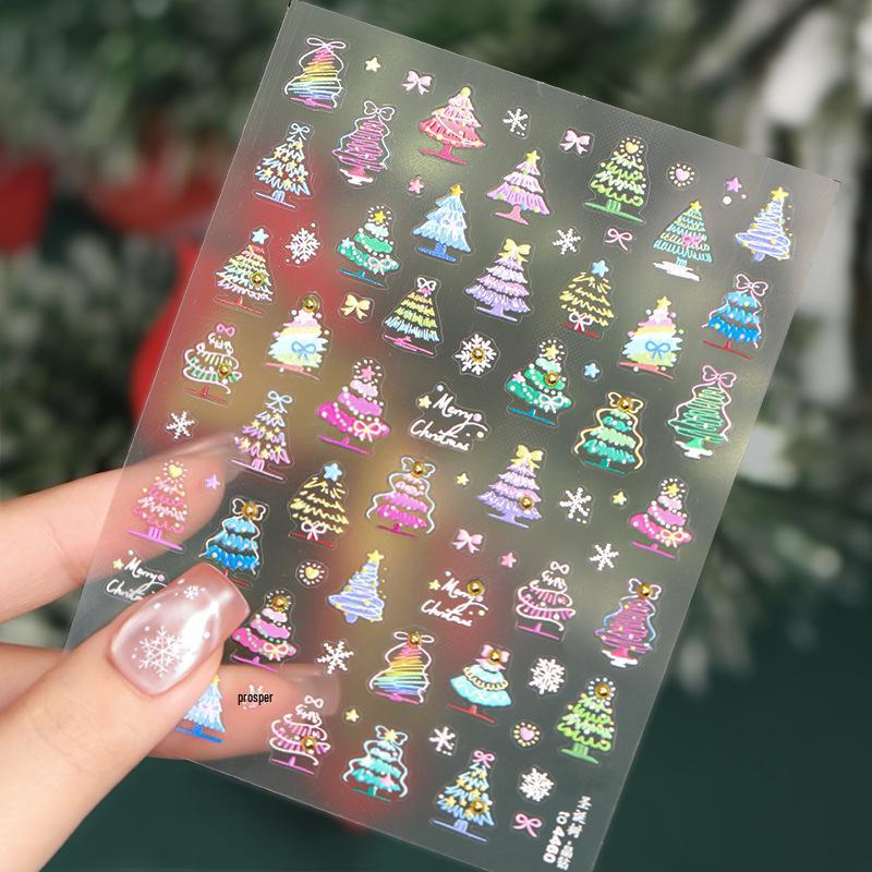 2024 Crystal Diamond Snowflake Nail Stickers - Christmas Tree & Snowman Designs