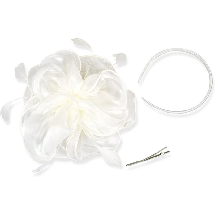Elegant Feather Organza Fascinator Hair Hoop Church Dress Up Wedding Headpiece