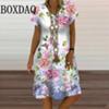 Women's Sundress Midi Dress Short Sleeve Floral Print Summer Casual V Neck Loose Dresses Plus Size 2024 Female Clothing Vestidos