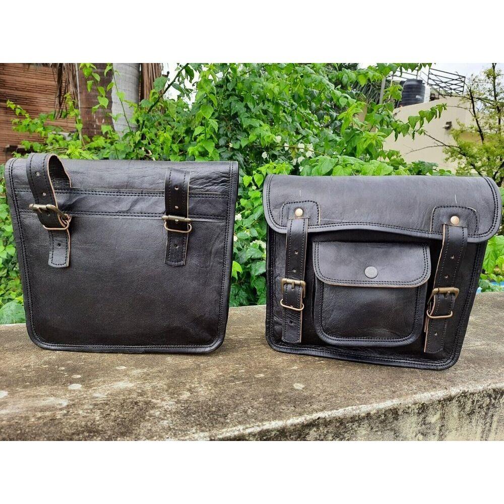 2 Motorcycle Leather Saddle Pannier Vintage Storage Bags