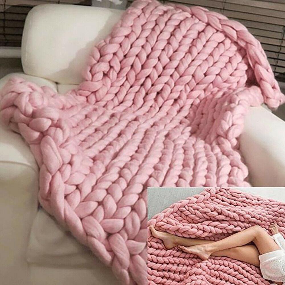 Large Soft Chunky Knitted Thick Wool Blanket With Versatile Colors For Cozy Comfort