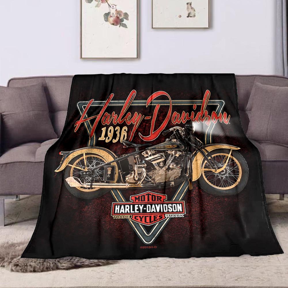 "Harley-Davidson Vintage 1936 Design" Patterned flannel blanket perfect for the bedroom living room, sofa, or a little nap