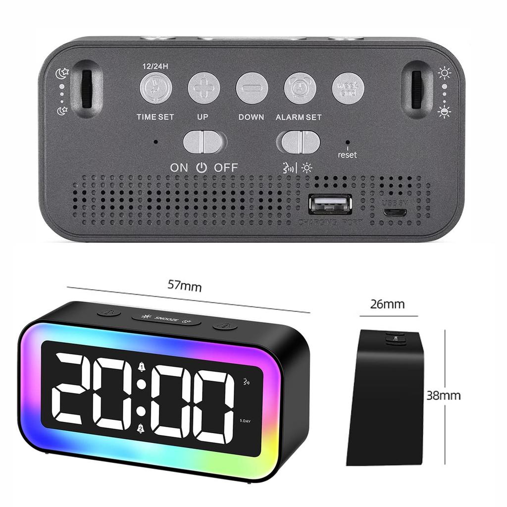 Home Decorator LED Screen Square Shape Sound Activated Colorful RGB Night Light Digital LED Alarm Clock