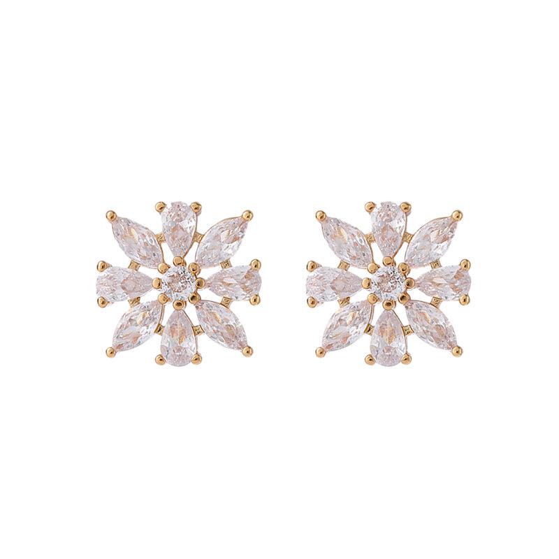 Luxurious Sunflower Zircon Stud Earrings - S925 Silver Needles High-End Ear Jewelry