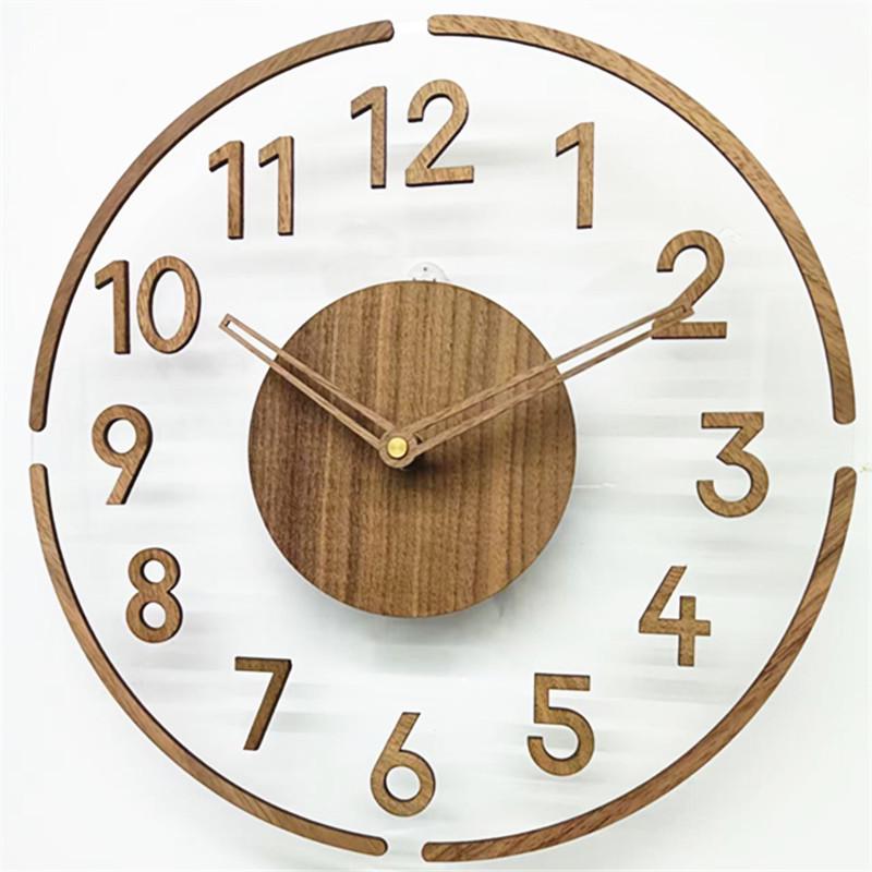 New Nordic Silent Solid Wood Wall Clock with Transparent Acrylic - High-End Decorative for Living Room