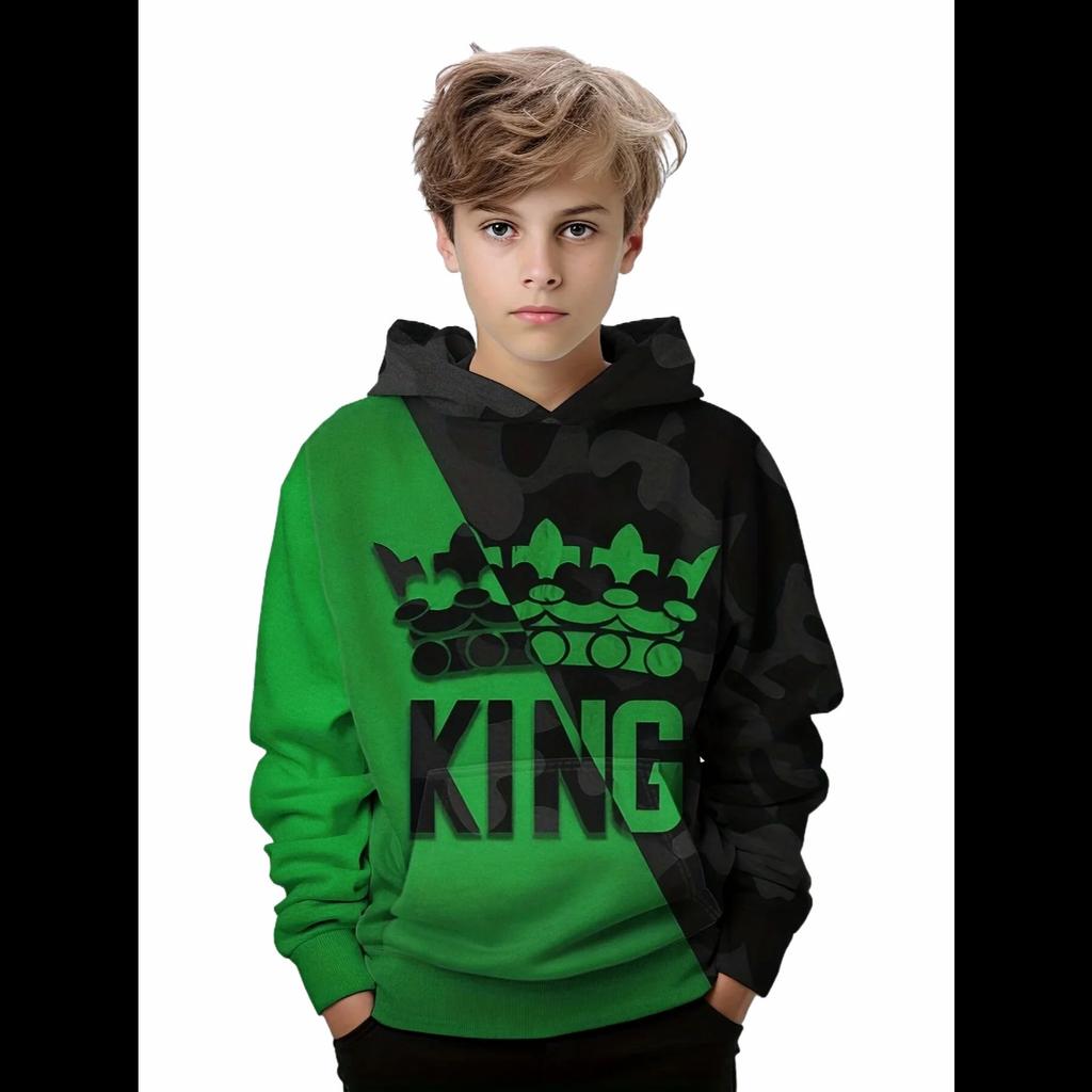 Hoodies Boy Casual Pullover Kids Hooded Long Sleeve King Print Sweatshirt Boys Spring Fall Kids Hoodie