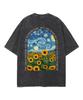 2026 Hot Sale Sunflower Art Printed T-shirt Men Women Clothing Summer Casual Short Sleeve Cotton Soft Tshirt Trendy Washed Oversized Tee Loose Tops