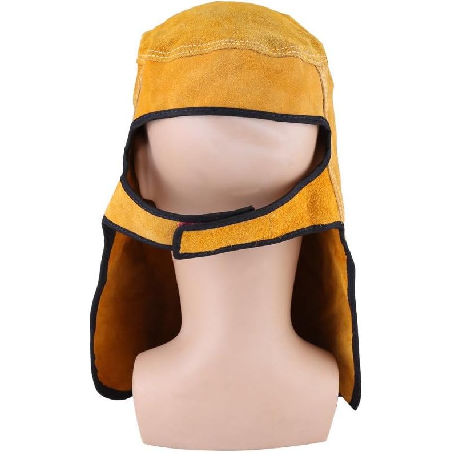 Leather Welding Hood Welder Mask Breathable Welding Helmet For Eyes Face Neck Leather Welding Mask with Lens, Yellow