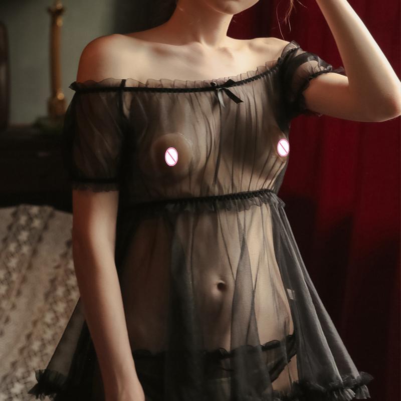 Sexy Tulle Breathable Chiffon Skirt One-shoulder Nightdress Cute Doll Skirt Transparent Ladies Pajamas
