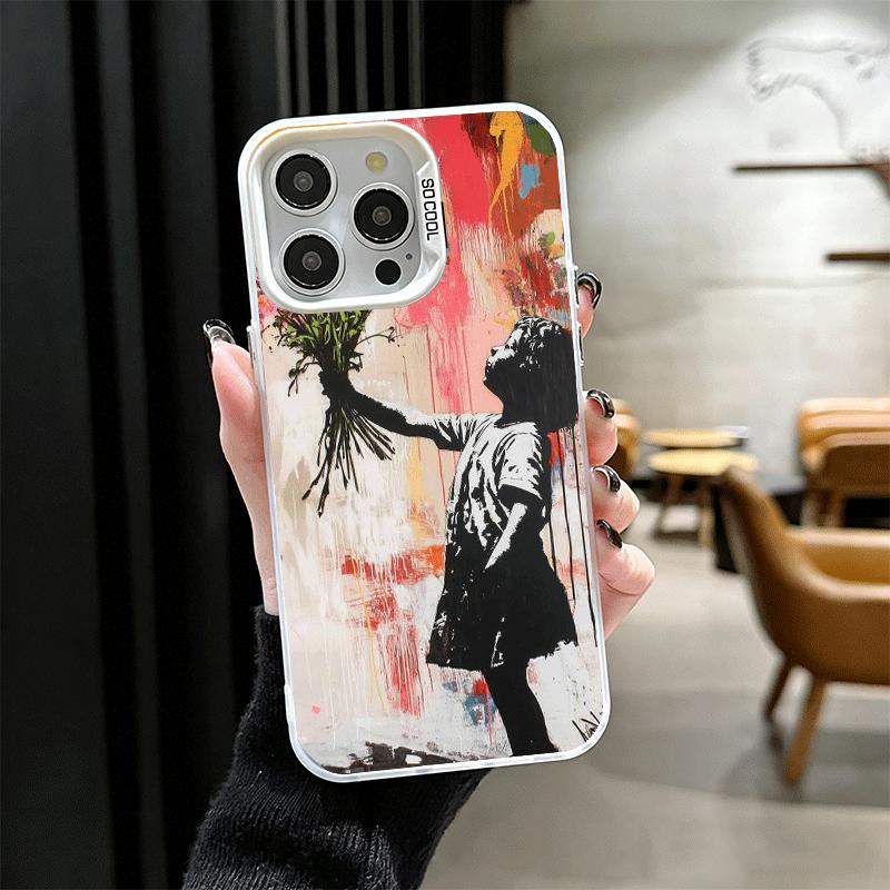 B-Banksy Kunst Graffiti Künstler Weiche Handyhülle für iPhone 15 16 17 Pro Max 17Air 16E 14 Plus 13 12 Mini Stoßfeste Hülle Rückseite