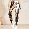 Women Plus Size High Waist Printed Side Eyelet Lace Up Full Length Leggings