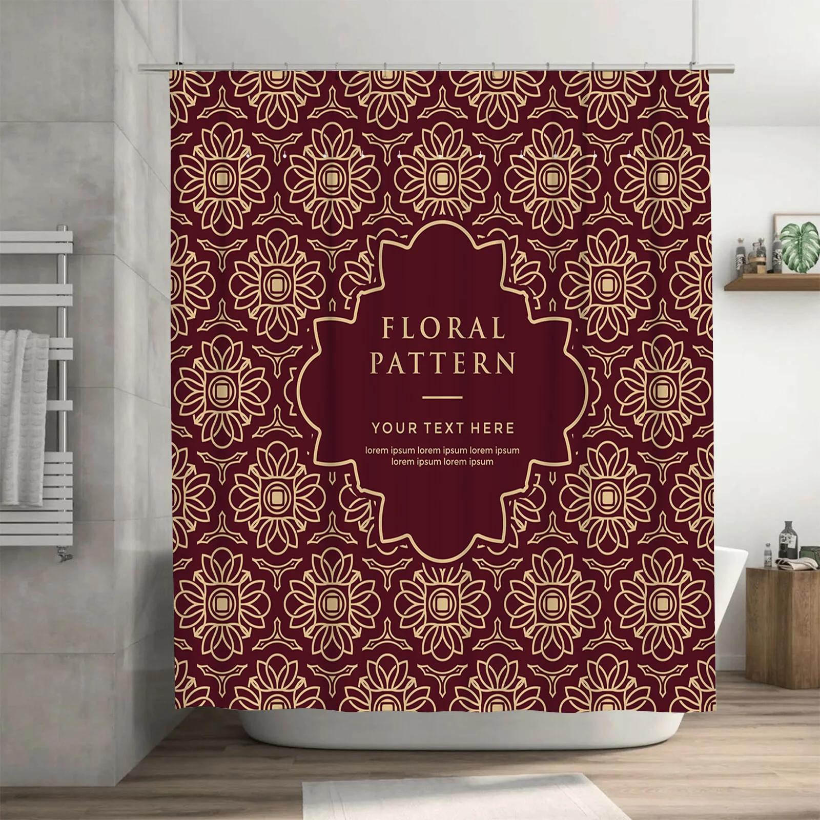 

Vintage Floral Shower Curtain Luxurious Red Gold Decorative Pattern Bathroom Liner Text For Home Decoration W60H190(CM)-1 Pcs