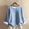 Women's Casual Long-sleeved Round Neck Solid Color Cotton And Linen Top
