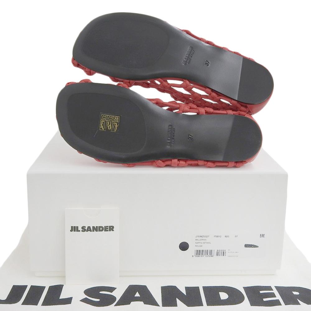 JIL SANDER Nappa Leather Décolleté Ballerina Hand-Knotted Flats, Rouge/Red, Size 37, J15WZ0027, 25Stainless Steel shoes 37 RougeUsed