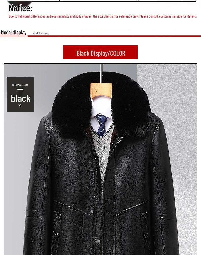 Woodpecker Men's Warm Leather Jacket for Dad and Grandpa - Plus Velvet Winter Coat