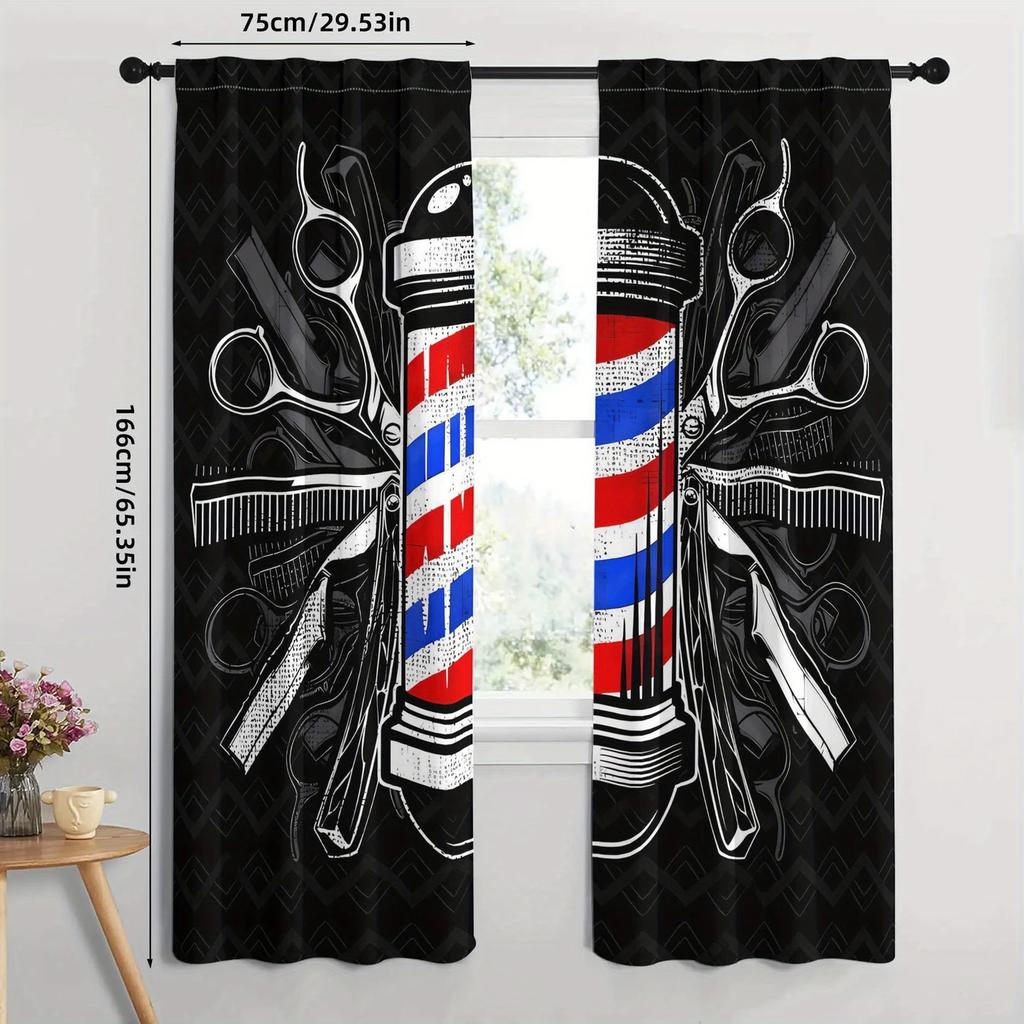 Barbers-style scissors combs with striped rods and American flag pattern printed curtains   home decorations   room decorations