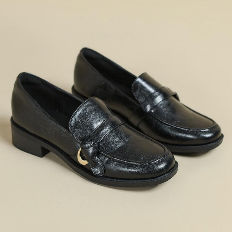Fashion Women's Cow Leather Metal Buckle Slip On Flat Shoes 2025 High Quality Comfortable Loafers Casual Versatile Daily Famale Shoes
