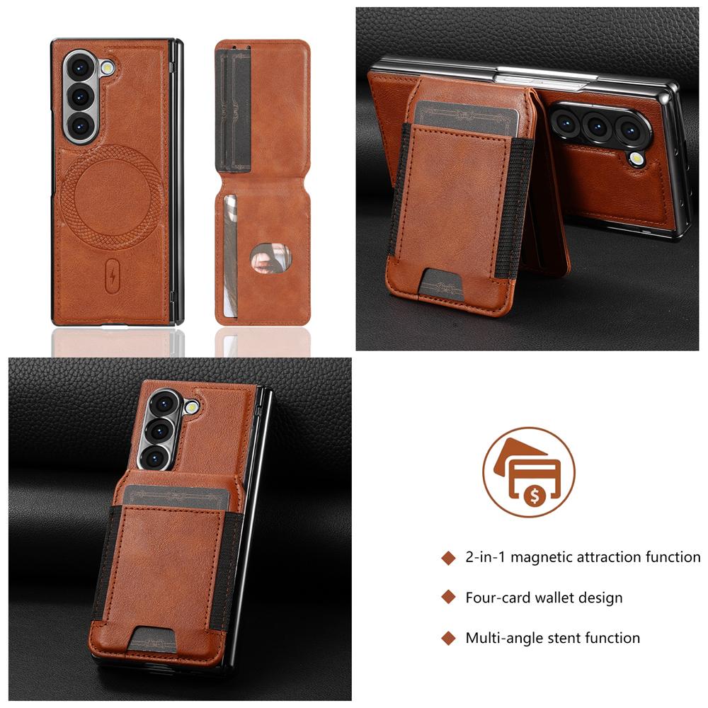 KEYSION PU Leather Phone Case for Samsung Galaxy Z Fold 7 6 5 4 3 Shockproof Cover With Magnetic Card Holder Bag Hinge Screen Protector