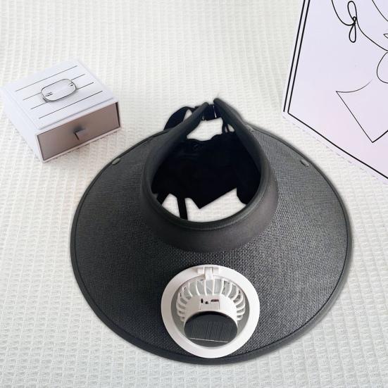 Wide Brim Sun Hat with Built-in Fan Summer Outdoor Straw Visor Hat with Solar/USB Powered Fan for Camping Fishing Hiking
